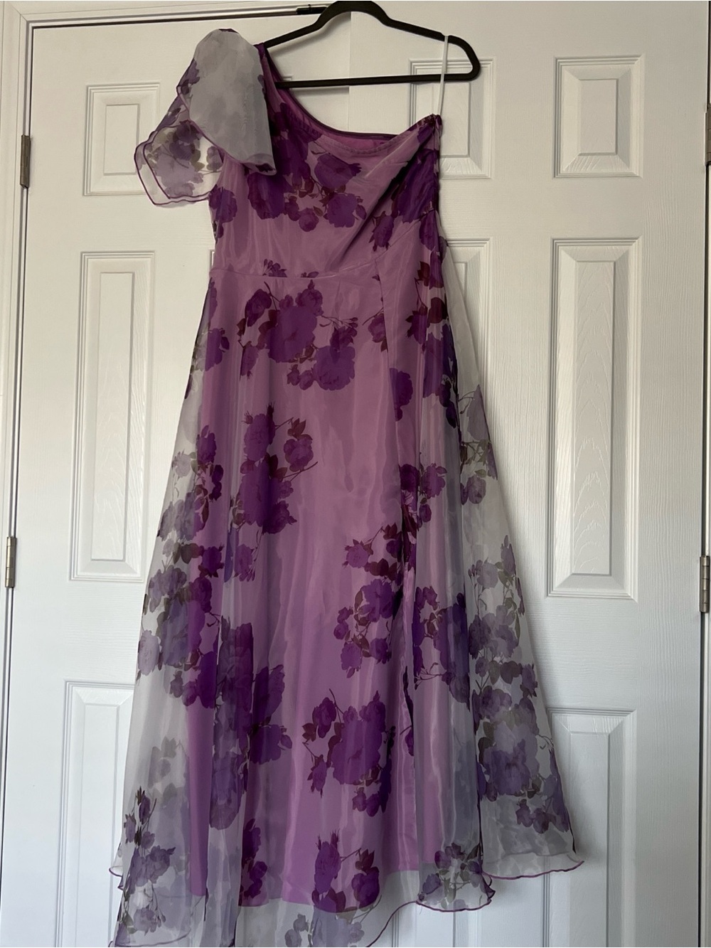SHEIN Lavender Purple Floral One-Shoulder Wedding Dress